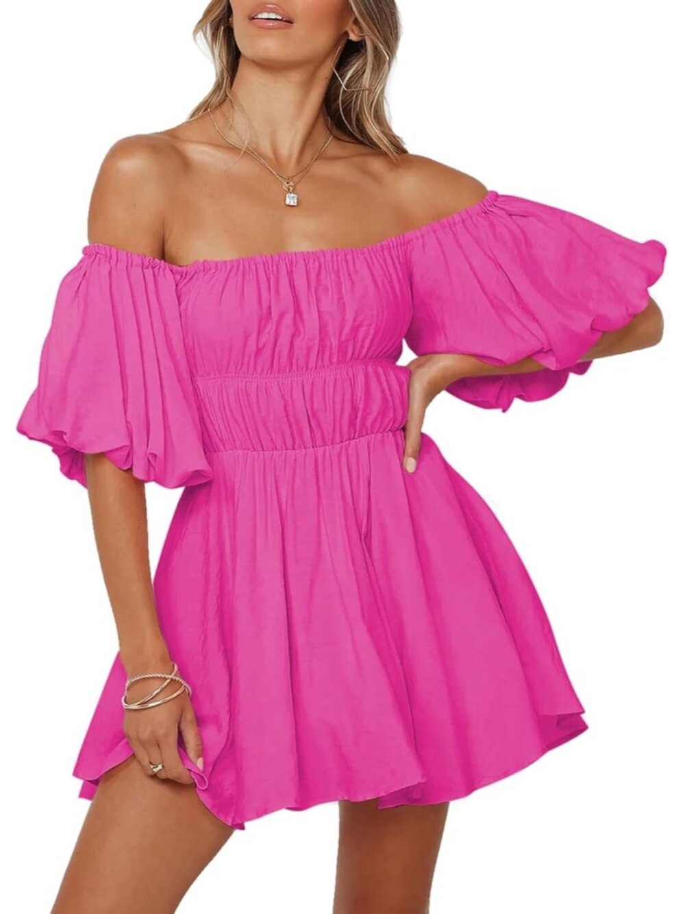 Womens Off The Shoulder Elastic Waist Summer Dresses